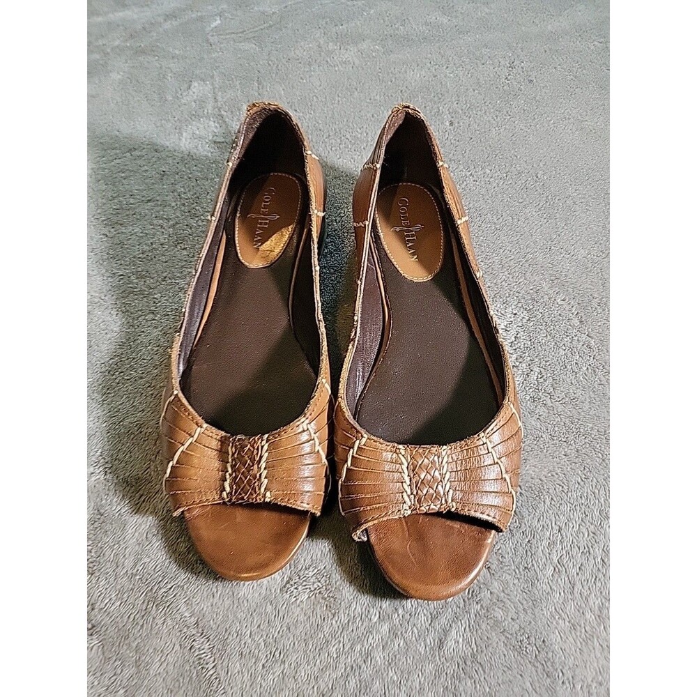 Cole Haan NikeAir Shoes Womens Size 6 Brown Woven Leather Peep Toe Huarache